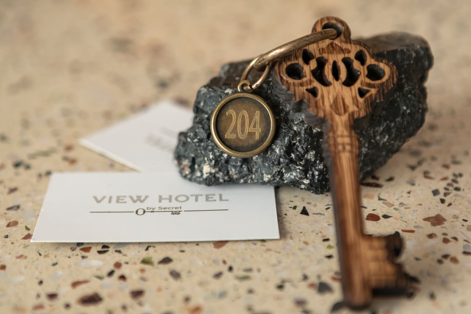 Detail of a key from the reception of The View Hotel by Secret Hotels