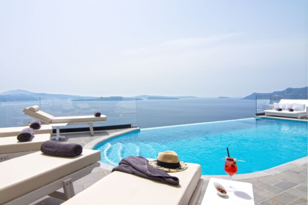 The main pool at Santorini Secret Suites & Spa part of our Santorini luxury hotels by Secret