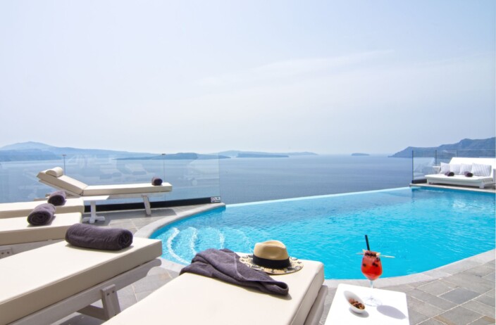 The main pool at Santorini Secret Suites & Spa part of our Santorini luxury hotels by Secret