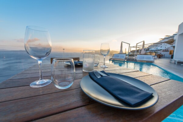 Ready to serve you at our Black Rock Restaurant at Santorini Secret Suites & Spa by Secret Hotels